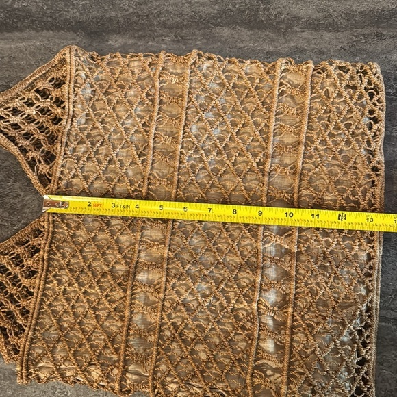 Vintage Crochet Jute Handbag Tan Cream Fabric Lining Double Handles - Picture 5 of 7